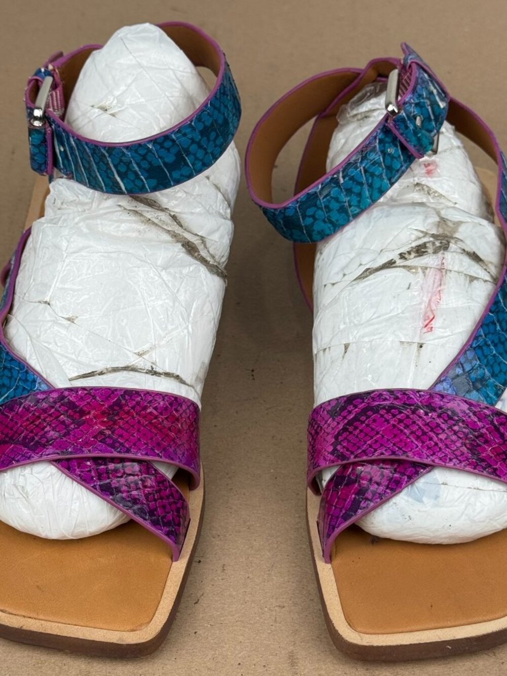 Sarto by Franco Sarto Snakeskin Print Sandals Women's 7M Teal Purple Leather